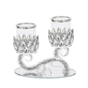 Candle Holder Double with Silver Teardrop 18X19CM - 025019