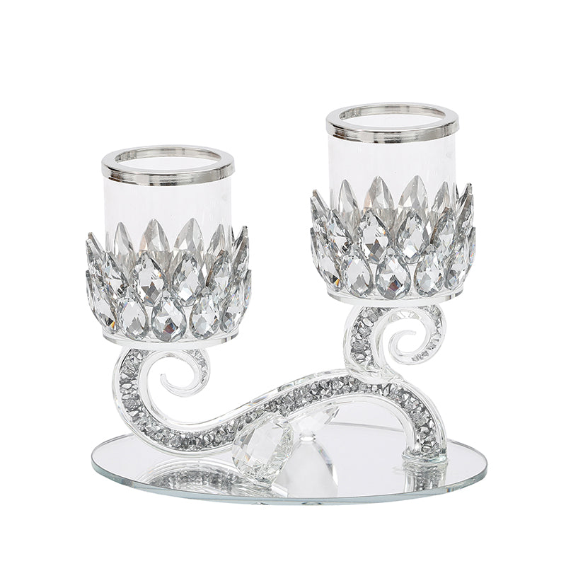 Candle Holder Double with Silver Teardrop 18X19CM - 025019