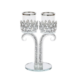 Tealight Holder Two Cup Tall Crackle Silver Stam 24X15.5CM - 025020