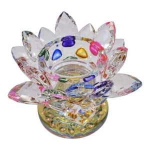 Candle Holder Glass Lotus on Stem Multi 11CM - 025431