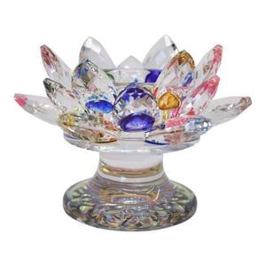 Candle Holder Glass Lotus on Stem Multi 11CM - 025431