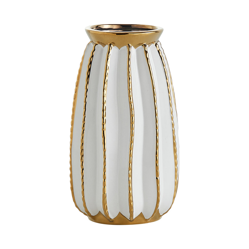 Vase Ceramic Cactus White with Gold Neck 11X19.5CM - 030230