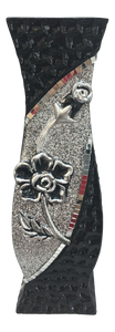Vase Ceramic Black Square with Silver Flower 30CM - 030672