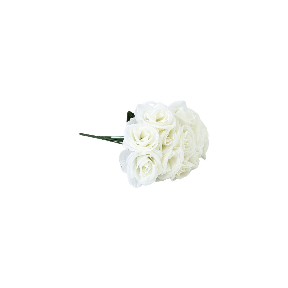 Bunch Rose White with Foilage 35CM - 056896