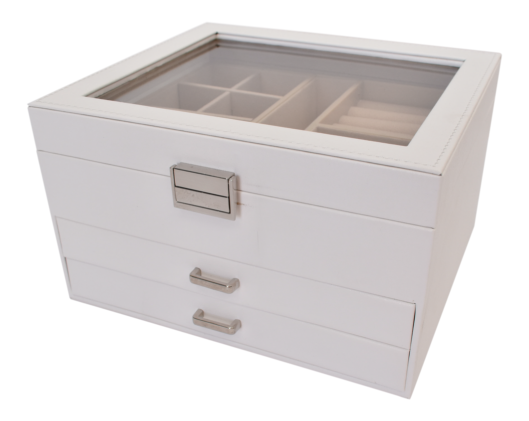 Jewelry Box Open Lid 2 Drawers White 23X20X13.5CM - 238111