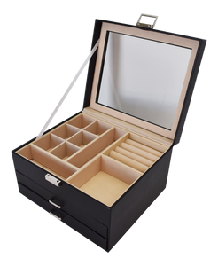 Jewelry Box Open Lid 2 Drawers Black 23X20X13.5CM - 238112