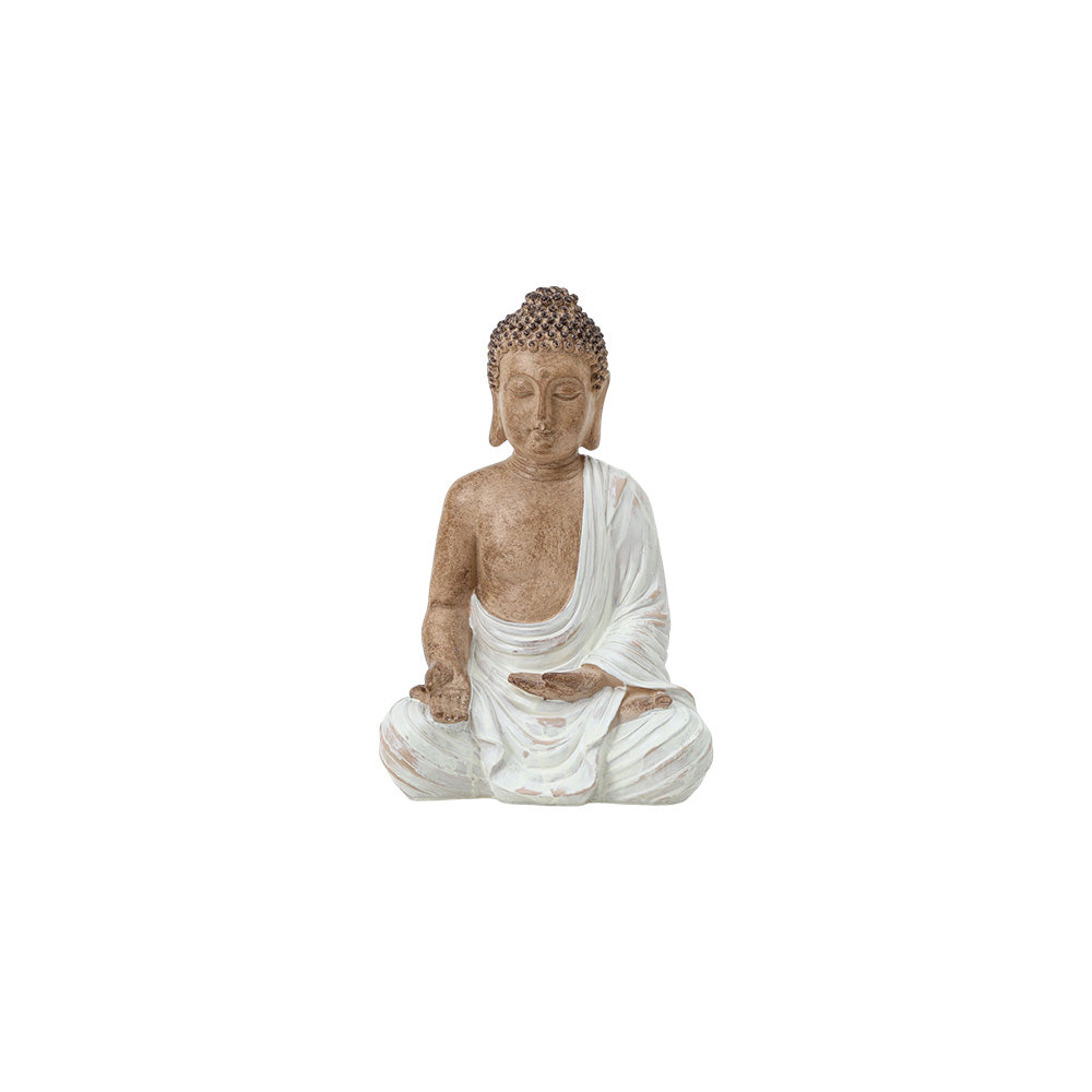 Buddha Sitting White Robes 19X15X29CM - 247257