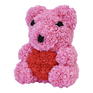 Rose Bear Pink Black Eye with Red Heart 40CM - 270011