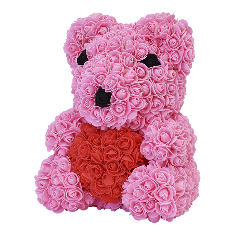 Rose Bear Pink Black Eye with Red Heart 40CM - 270011