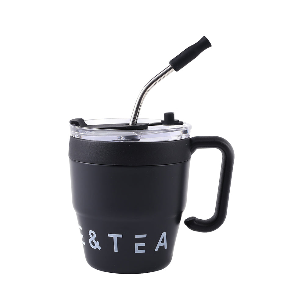 Car Cup Eco Tea/Coffee with Stainless Steel Straw 350ML Black - 402146