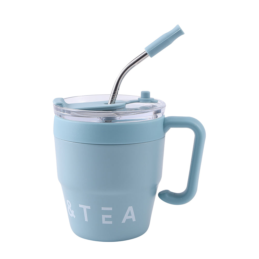 Car Cup Eco Tea/Coffee with Stainless Steel Straw 350ML Blue - 402147