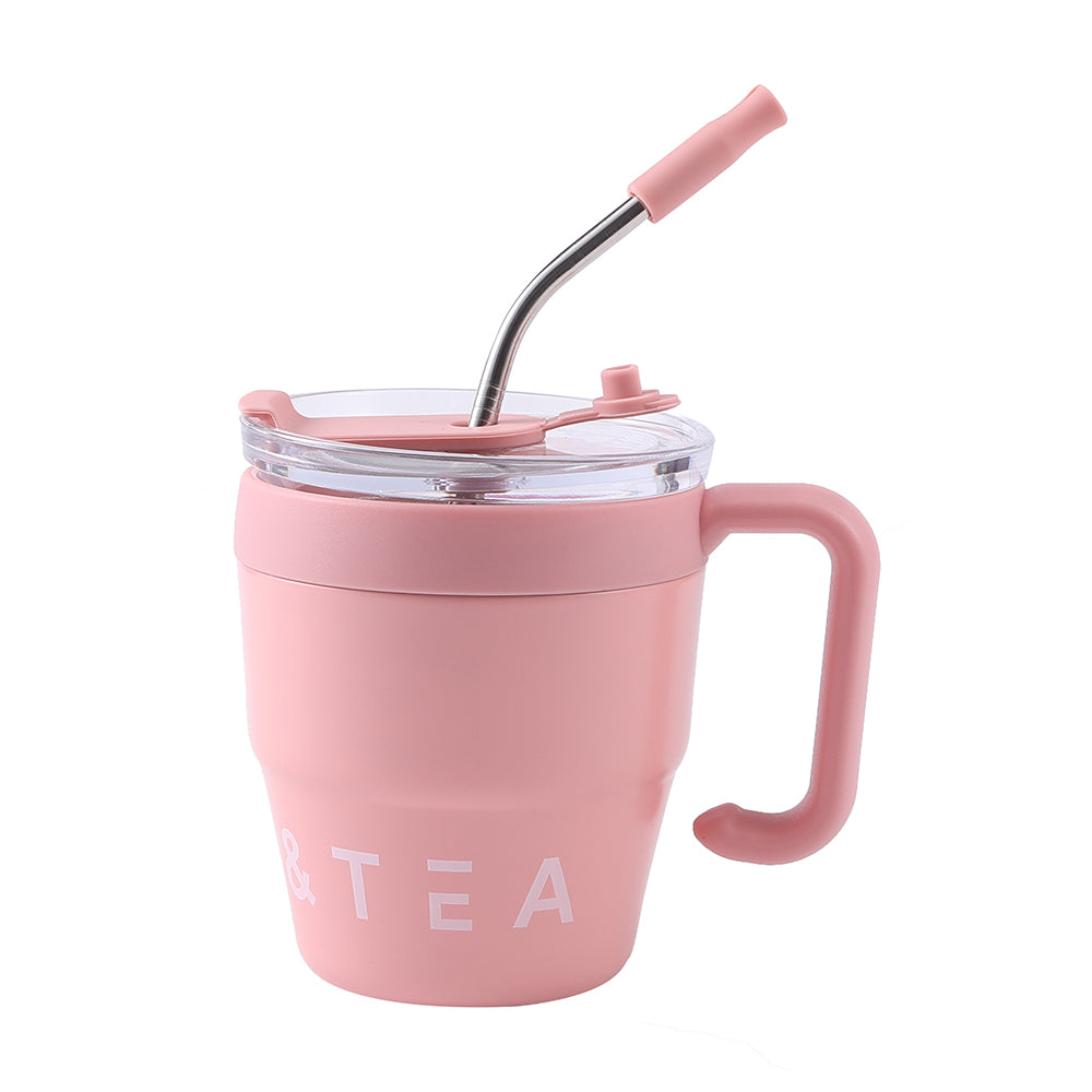Car Cup Eco Tea/Coffee with Stainless Steel Straw 350ML Pink - 402148