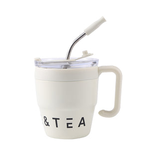 Car Cup Eco Tea/Coffee with Stainless Steel Straw 350ML Cream - 402149