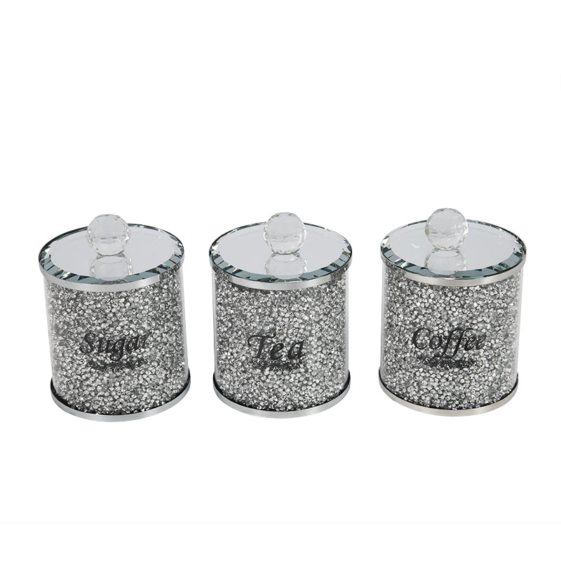 Tea/Coffee/Sugar Canister 3Pc Set Crush Silver - 619255