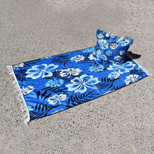 Load image into Gallery viewer, Beach Bag and Towel With Fringe Set Blue Hibiscus - 662099
