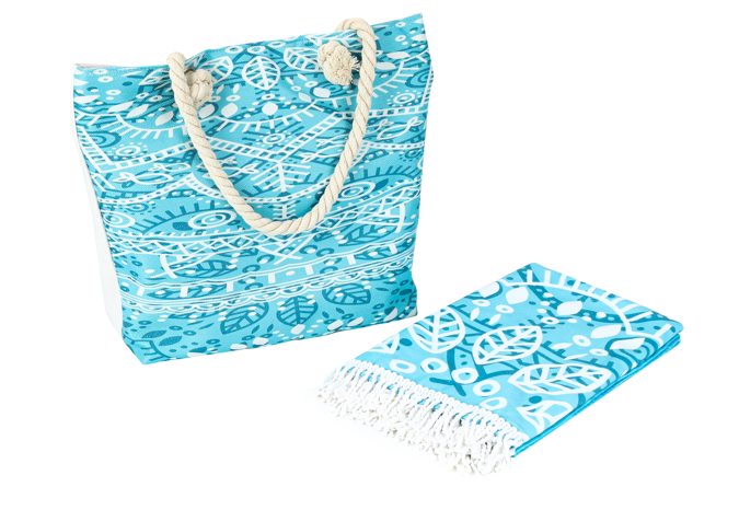 Beach Bag and Towel With Fringe Set Blue Mandala - 662100