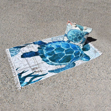 Load image into Gallery viewer, Beach Bag and Towel With Fringe Set Blue Turtle - 662101
