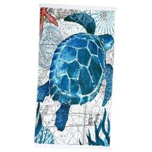 Load image into Gallery viewer, Beach Bag and Towel With Fringe Set Blue Turtle - 662101
