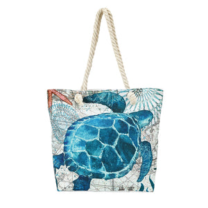Beach Bag and Towel With Fringe Set Blue Turtle - 662101