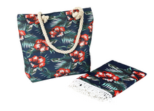 Load image into Gallery viewer, Beach Bag and Towel With Fringe Set Red Hibiscus - 662102
