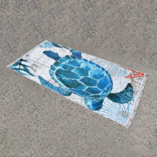 Load image into Gallery viewer, Jumbo Beach Towel With Fringe Blue Turtle 100X200CM - 662103
