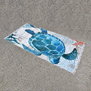 Jumbo Beach Towel With Fringe Blue Turtle 100X200CM - 662103