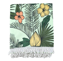 Load image into Gallery viewer, Jumbo Beach Towel With Fringe Palm Blue/Pink 100X200CM - 662105
