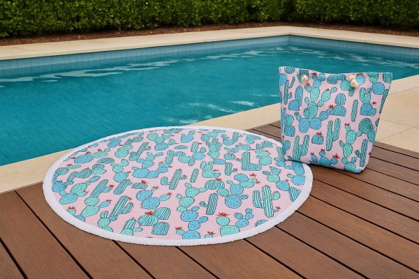 Round Towel Microfibre 150CM with Beach Bag Cacti - 662118
