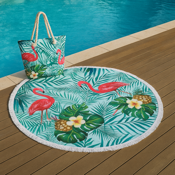 Round Towel Microfibre 150CM with Beach Bag Palm - 662119