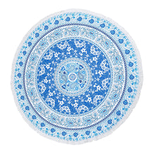 Load image into Gallery viewer, Round Towel Microfibre 150CM with Beach Bag Blue Mandala - 662122
