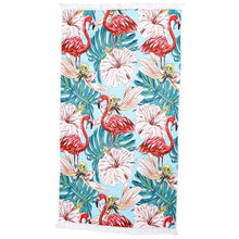 Load image into Gallery viewer, Beach Bag and Towel With Fringe Set Aqua Hibiscus - 662124
