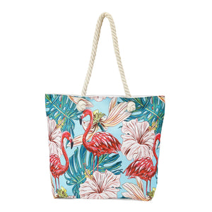 Beach Bag and Towel With Fringe Set Aqua Hibiscus - 662124