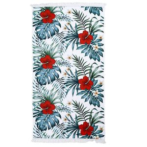 Beach Bag and Towel With Fringe Set Red Hibiscus - 662125