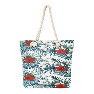 Beach Bag and Towel With Fringe Set Red Hibiscus - 662125