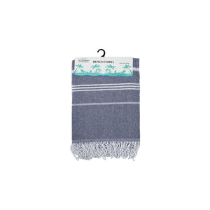 Beach Towel with Turkish Fringe Stripe Navy 90X180CM - 662129
