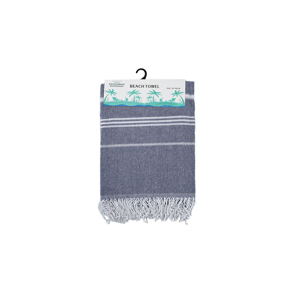 Beach Towel with Turkish Fringe Stripe Navy 90X180CM - 662129