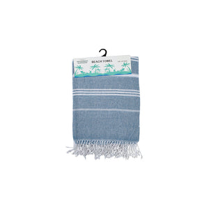 Beach Towel with Turkish Fringe Stripe Aqua 90X180CM - 662130
