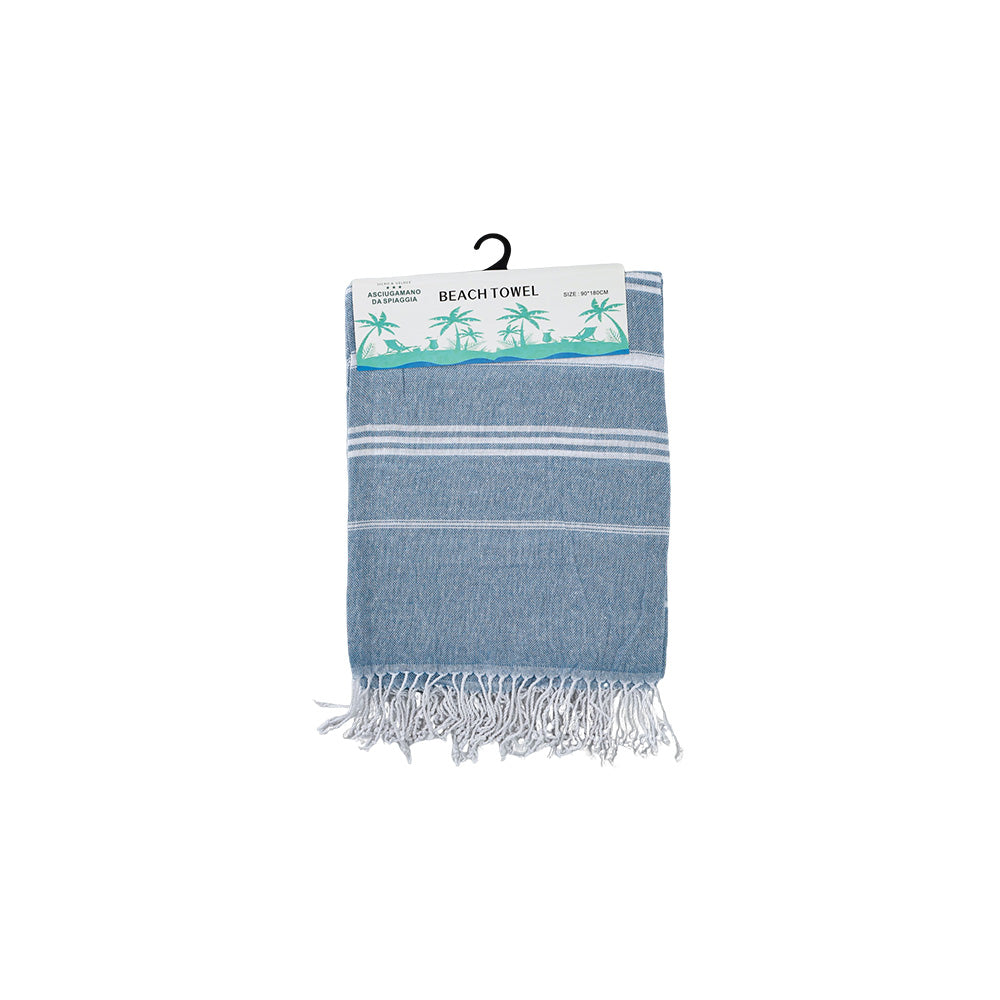 Beach Towel with Turkish Fringe Stripe Aqua 90X180CM - 662130