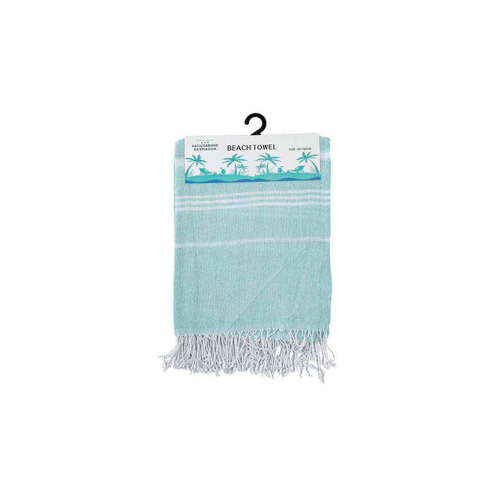 Beach Towel with Turkish Fringe Stripe Mint 90X180CM - 662131