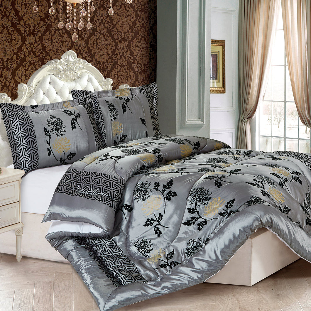 Casa Rosso ST Comforter Set Cal-King Grey Chrysanthenum 260x280CM - 664500