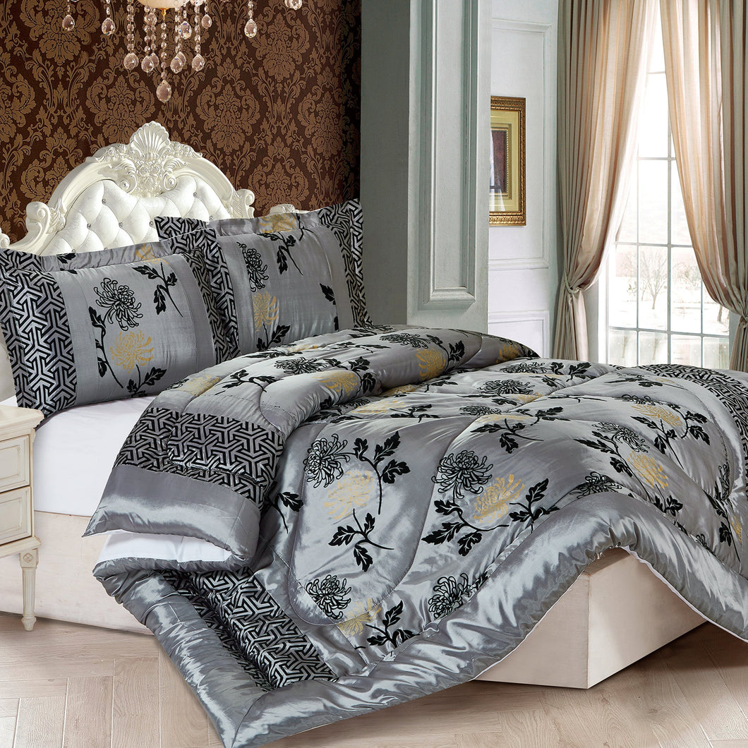 Casa Rosso ST Comforter Set Queen Grey Chrysanthenum 230x250CM - 664061