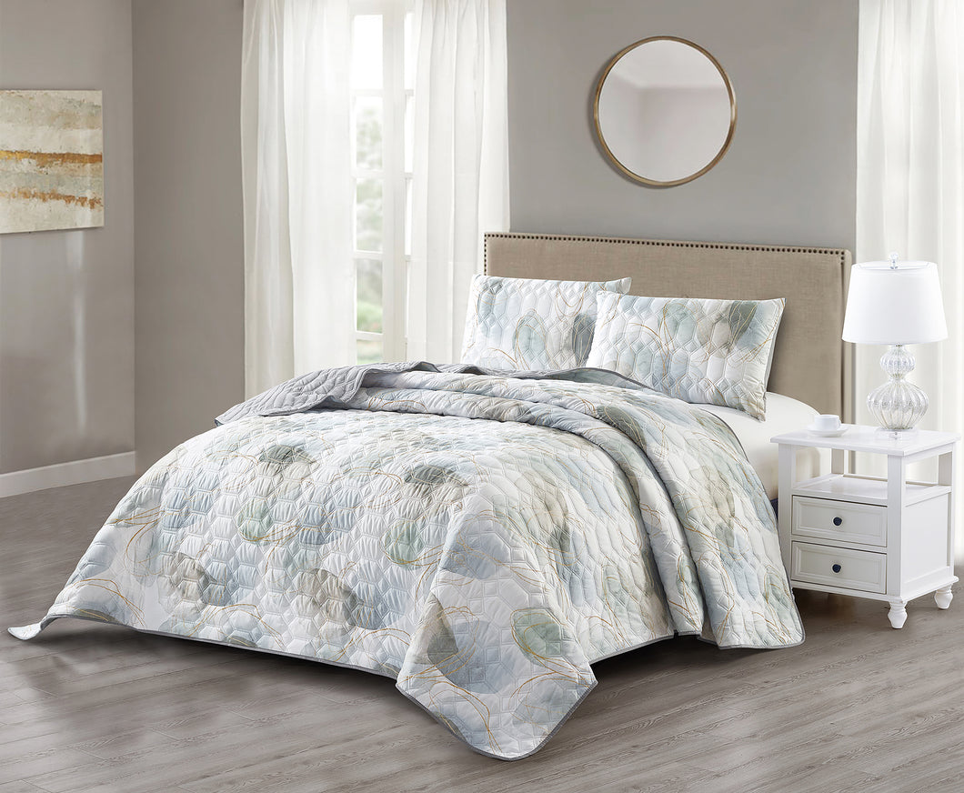 Casa Rosso Pinsonic Bedspread KB Pale Leaf Grey/Blue 235X265CM - 664429