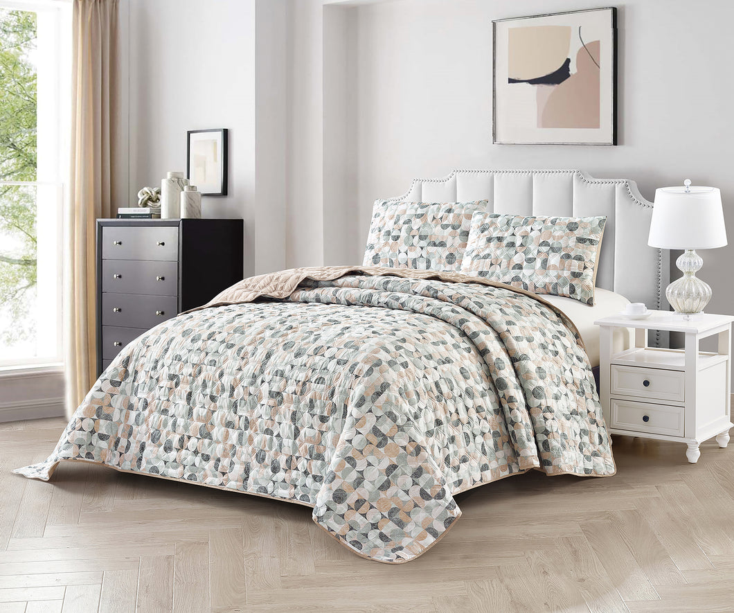 Casa Rosso Pinsonic Bedspread KB 70'S Geo Circles Pi/Gy 235X265CM - 664430