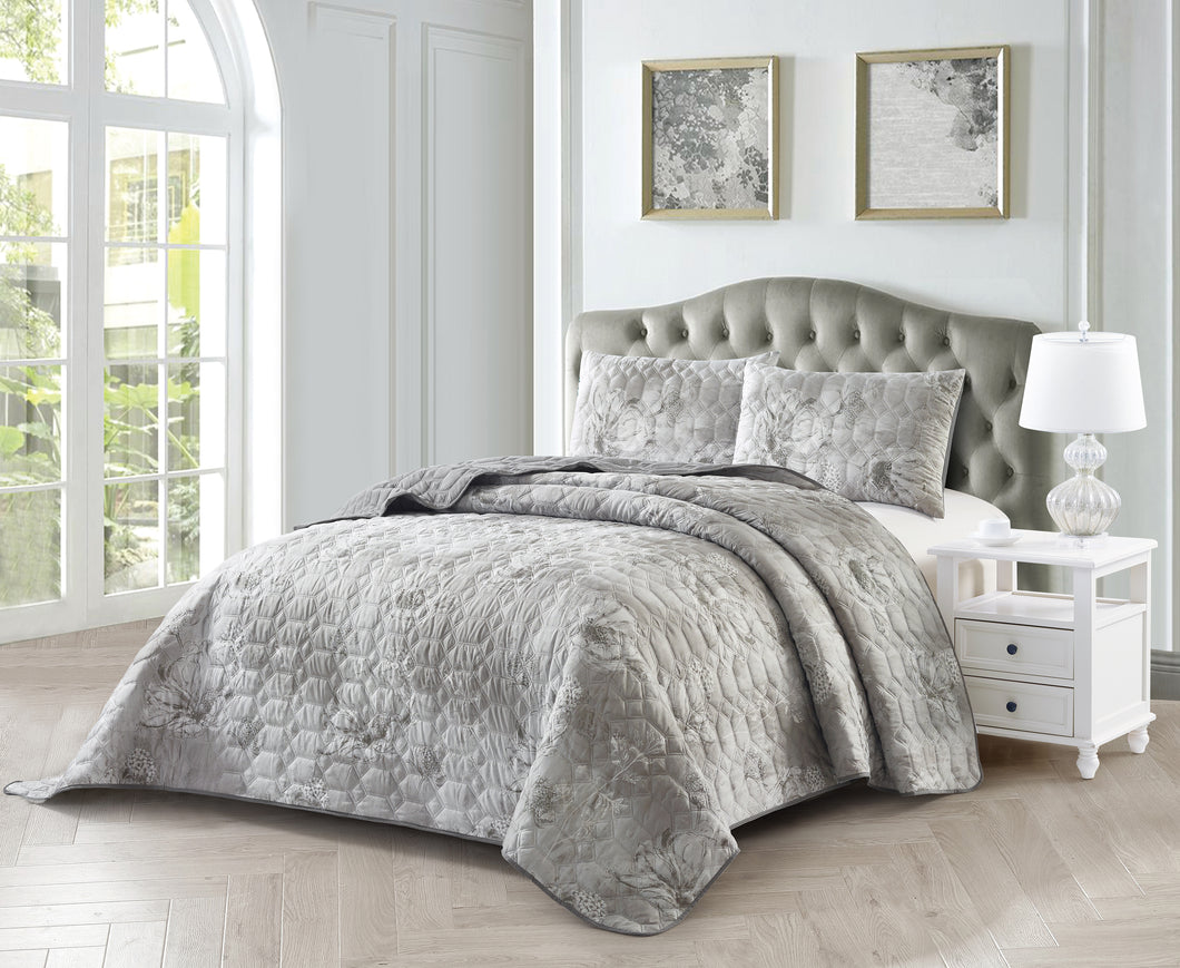 Casa Rosso Pinsonic Bedspread QB Silver Flower 200X240CM - 664423