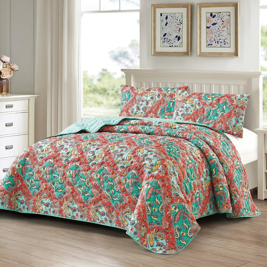 Casa Rosso ST Pinsonic Bedspread KB Turquoise Paisley 235x265CM - 664440