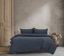 Load image into Gallery viewer, Ardor Boudoir Vintage Washed Quilt Cover Set KB Navy - 664490
