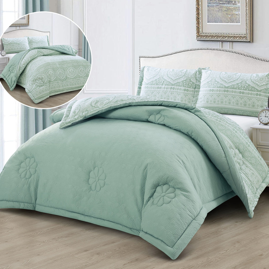 Casa Rosso Comforter Set Queen Sophia Green 230X250CM - 664530