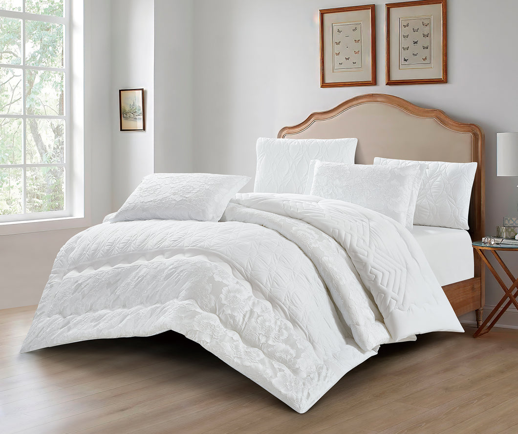 Casa Rosso Lux Comforter Set Cal-King Embossed Baby White 260X280CM - 664608