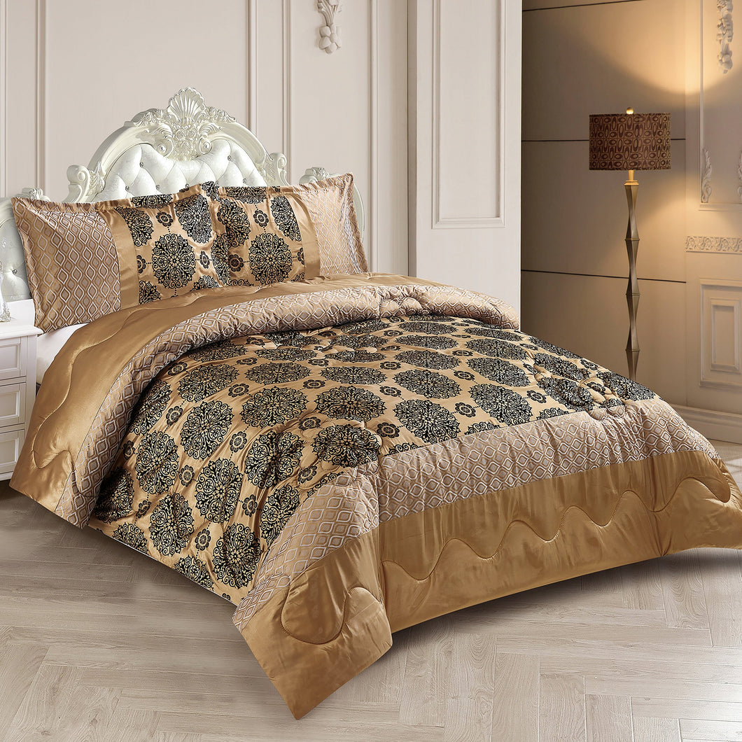 Casa Rosso Comforter Set Gold Fleur Queen 230X250CM - 664613