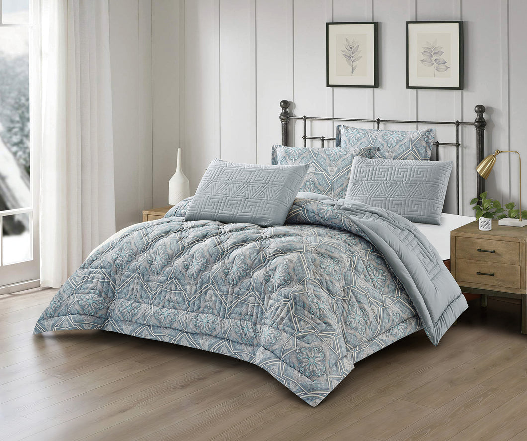 Casa Rosso Lux Comforter Set Cal-King Paisley Print Reversible Grey 260X280CM - 664623